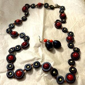 Beautiful wooden bead necklace and earring set.